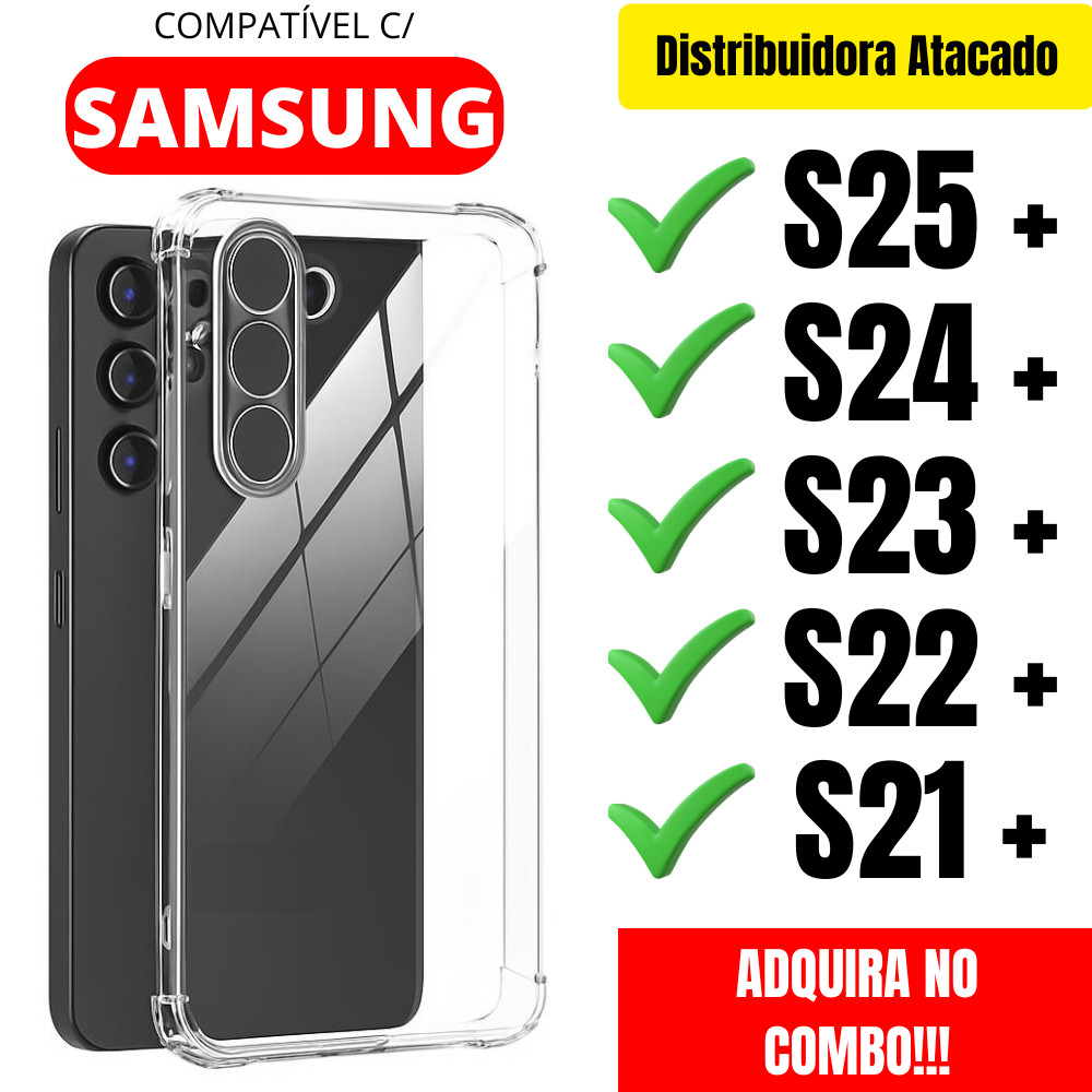Capa Transparente P/ Samsung S25 Plus / S24 Plus / S23 Plus / S22 Plus / S21 Plus Clear Antishock