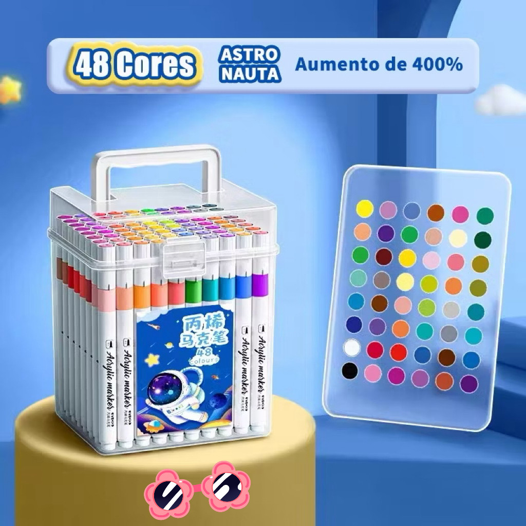 Marcadores Acrílicos Vibrantes 24-60 Cores, à prova d'água, laváveis, não transparentes,Tecido Madeira Vidro Plástico, em Oferta na Shopee