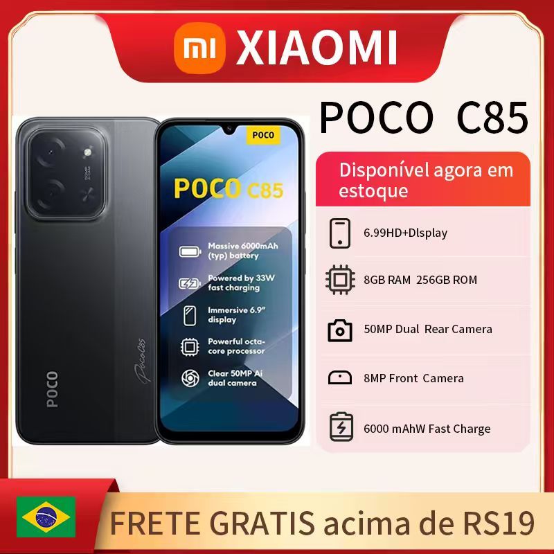 Celular Xiaomi POCO C85 Dual SIM 256GB / 8GB Ram / 128GB / 6GB Ram - Lacrado + Nota Fiscal