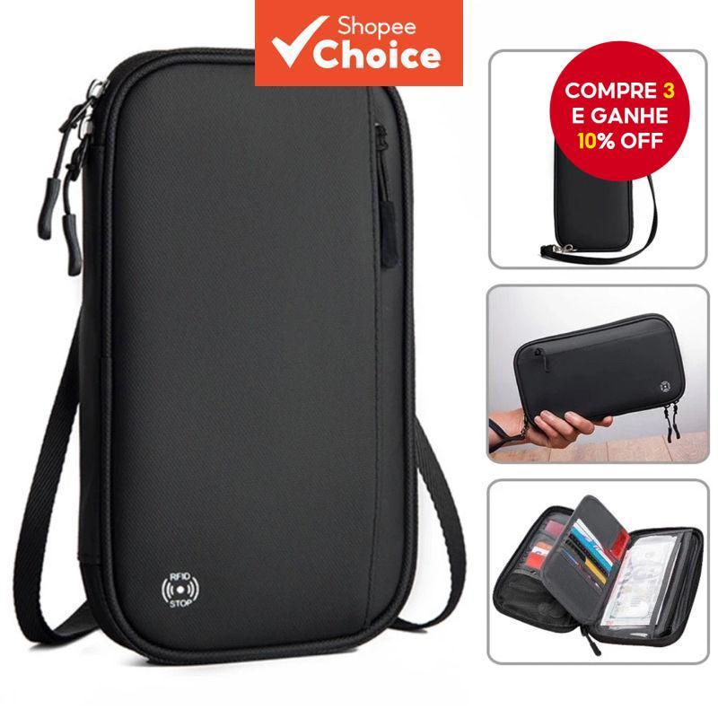 Imagem  Carteira de Viagem Porta Passaporte Porta-Cartões Transversal Organizador de Ombro Proteção de Documentos Bilhete