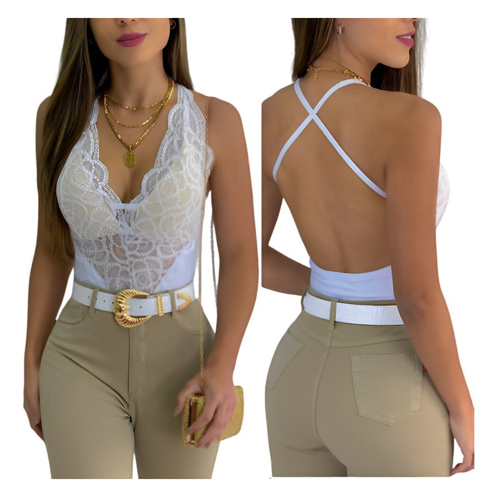 Blusa Feminina Body Renda Alcinha Com Regulador Costas Nua