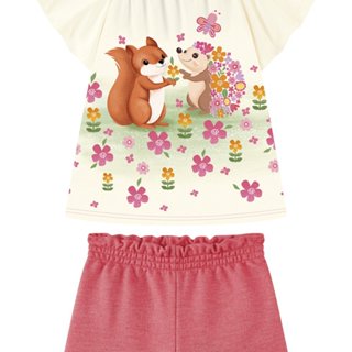 CONJUNTO INFANTIL MENINA BLUSA EM COTTON PENTEADO E SHORTS EM MOLETINHO JEANS em Oferta na Shopee