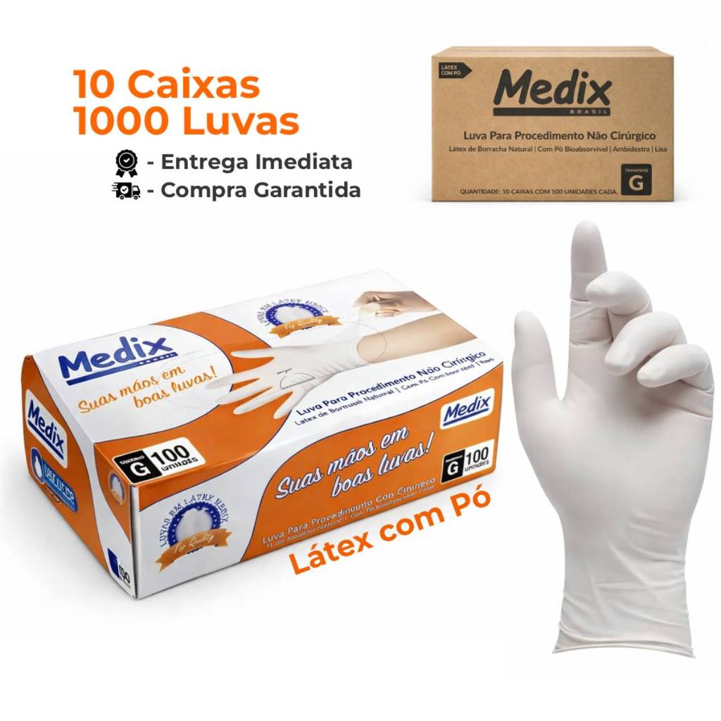 Luva Descartável Látex com Pó Kit 10 Caixas Medix Caixa Fechada 10un em Oferta na Shopee