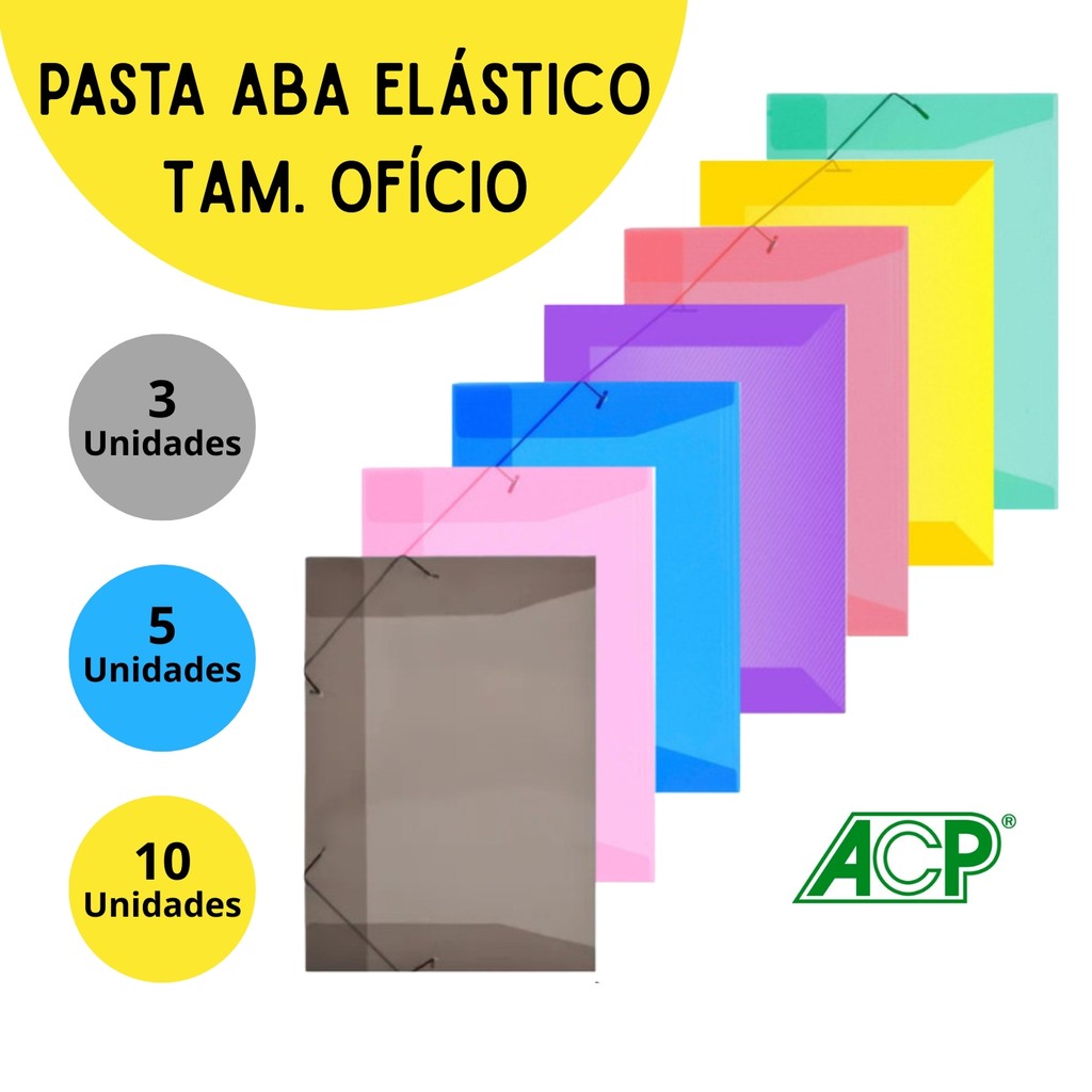 Pasta Com Aba Elástica Plástica Tamanho Ofício - Kit Com 3, 5 ou 10  – Material Plástico – ACP em Oferta na Shopee