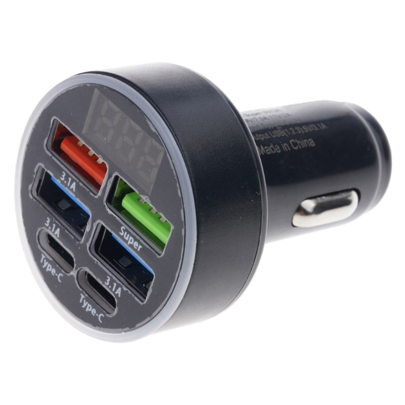 LI * 50W Carregador Carro Super Rápido Display LED 2PD 4USB Para Smartphone Tablet ABS Viagem Essenc