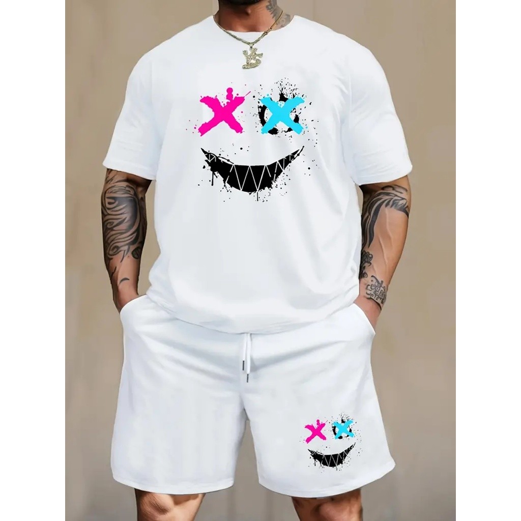 Conjunto Masculino Camisa + Bermuda Kit Camiseta e Short Smille Colorido Dantaw'J em Oferta na Shopee