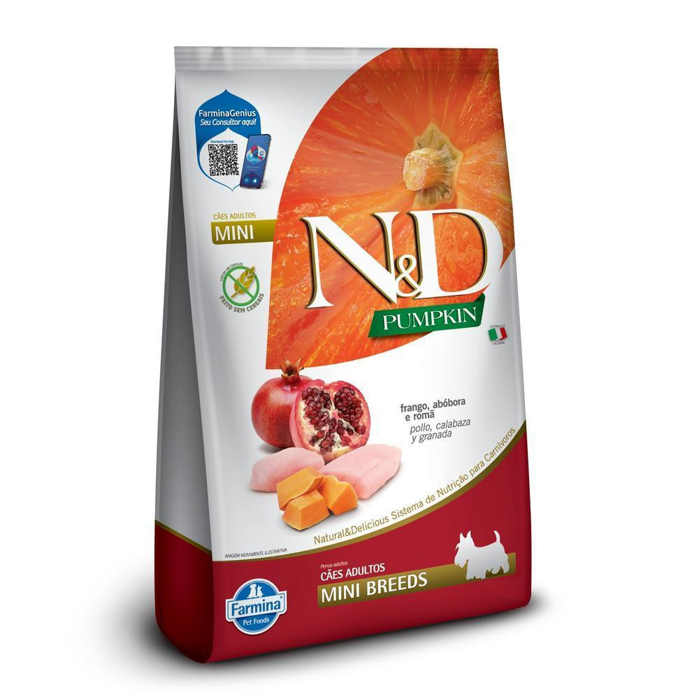 Cães Adultos de Raças Mini e Pequenas Sabor Frango, Abóbora e Romã 2,5Kg N&D Pumpkin