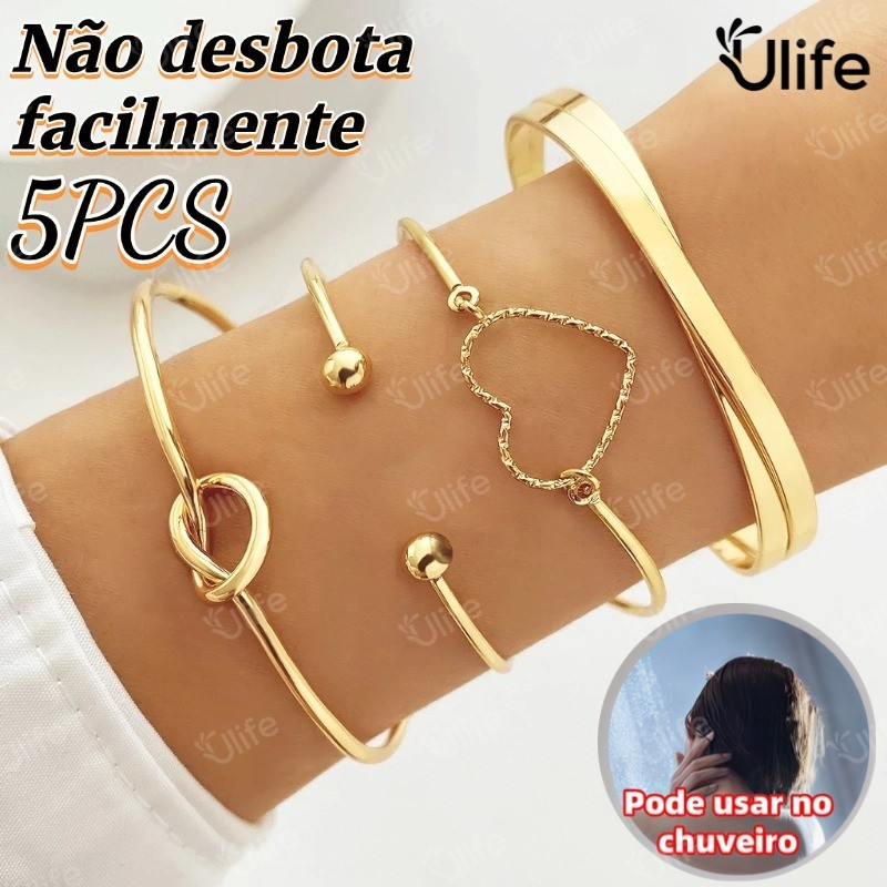 4 pçs/set Conjunto Pulseira Banhada A Ouro Criativa  De 4 Unidades-Presente Minimalista Empilhável Para Seus Acessó