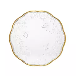 Prato Raso 27cm New Butterfly Cristal Ecológico com Fio de Ouro Lyor para Mesa Posta Refeições Jantar Servir Elegante