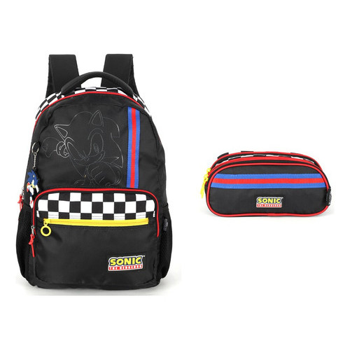 Kit Mochila Costas Sonic Hedgehog Preto Estojo Triplo 2026 Preto Sonic