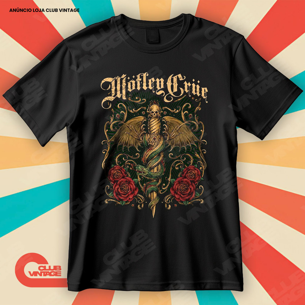 Camiseta Banda Motley Crue Heavy Metal Blusa Camisa Rock 100% Algodão