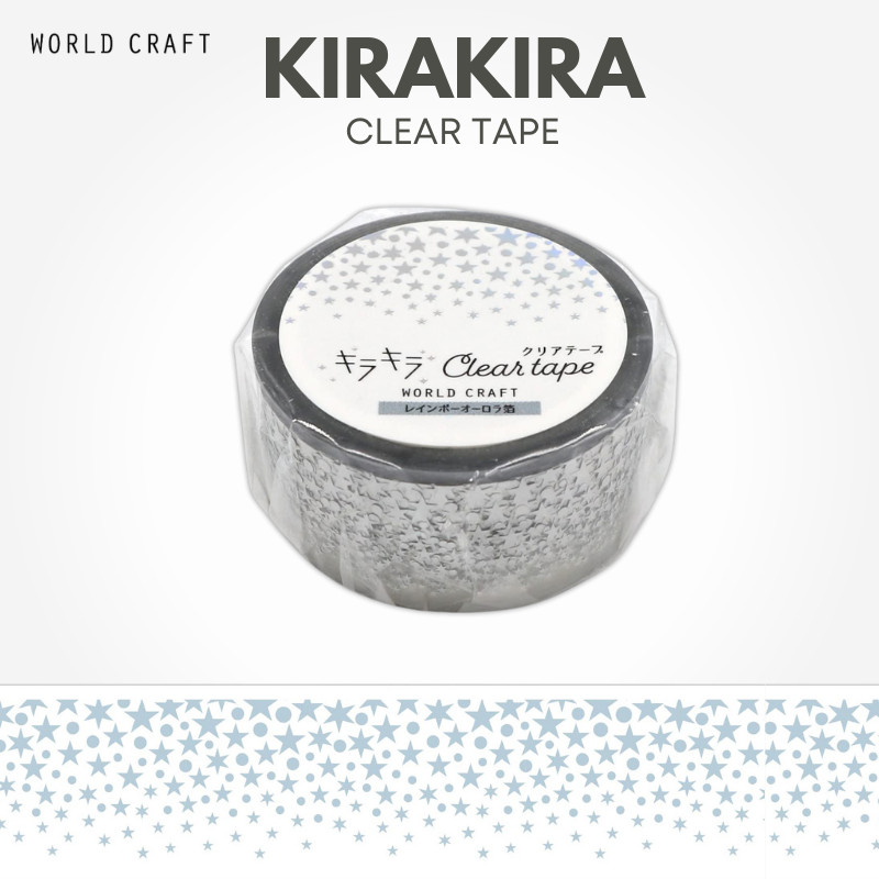 WORLD CRAFT KIRAKIRA Clear Tape - Rainbow Aurora Foil, Stars KCT20-023