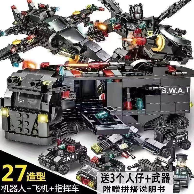 800 peças blocos de construção Lego militar SWAT carro de polícia delegacia de bombeiros meninos montagem educacional