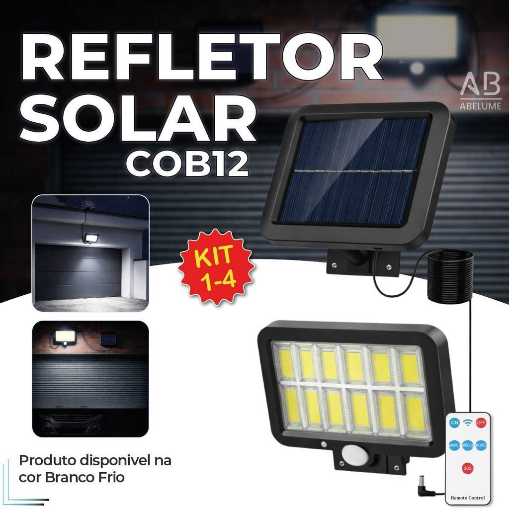 Refletor Solar com Sensor de Presença Automático de Parede 12 LEDS Resistente à