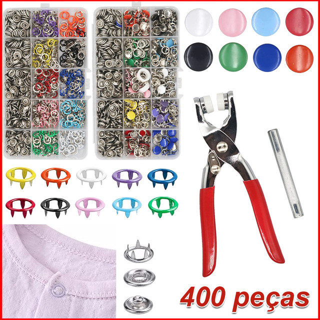 Conjunto de 400 botões de plástico com botões de pressão, conjunto de alicates para roupas,ferramentas artesanais DIY