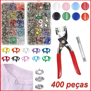 Conjunto de 400 botões de plástico com botões de pressão, conjunto de alicates para roupas,ferramentas artesanais DIY