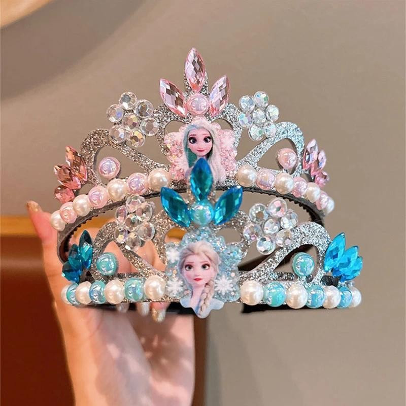Acessórios de Cabelo Coroa da Princesa Elsa da Disney, Aro de Cabelo de Cristal Diamante para Meninas, Presente de Festa