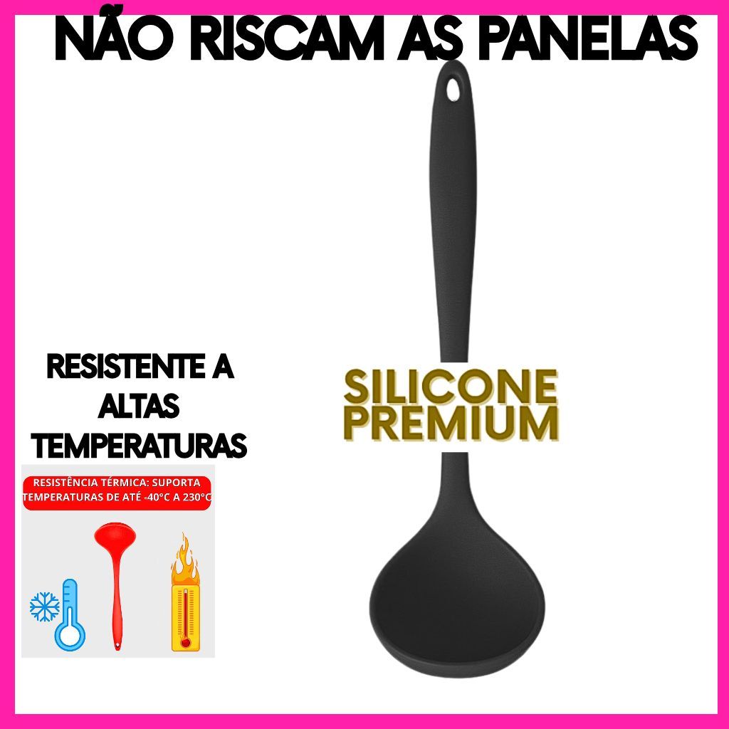 Concha de Silicone Premium Alta Temperatura Preta Utensílio de Cozinha