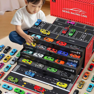 Brinquedo Kit 48 Carrinhos com Fricção de Lata Metálica Coloridos - Caixa Container que Vira Pista 8758 em Oferta na Shopee