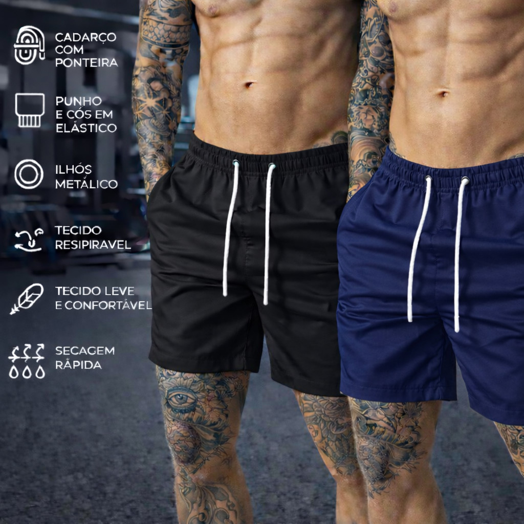 Kit 2 Short Bermuda Masculino Tactel Leve Confortavel Corrida Academia Treino Musculacao Premium