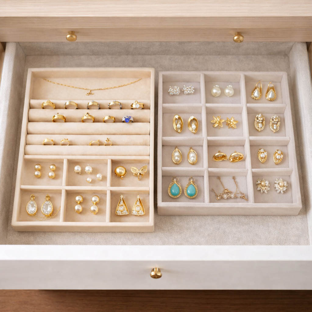 Porta Jóias De Veludo Bandeja Organizador De Bijuterias Para Closet Gavetas Pequeno 21cm em Oferta na Shopee