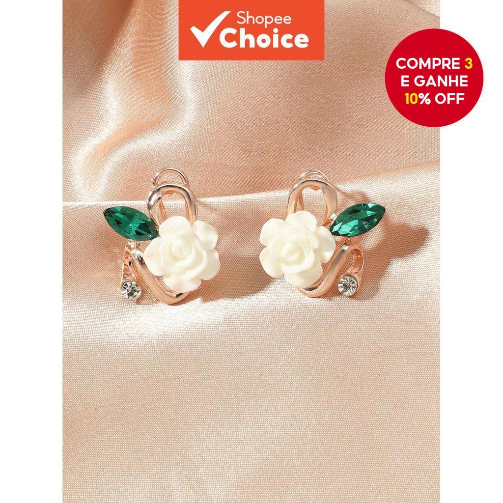 Brincos Elegantes De Camélia Rosa Vintage Para Mulheres , Joias De Festa Da Moda , Presente em Oferta na Shopee