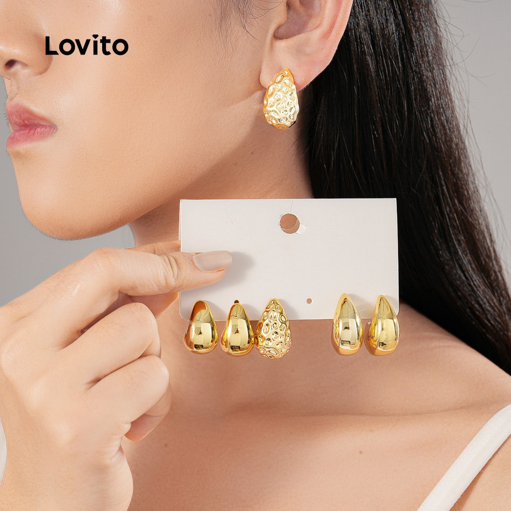 Lovito  Brincos Elegantes Retrô LFA111011 em Oferta na Shopee