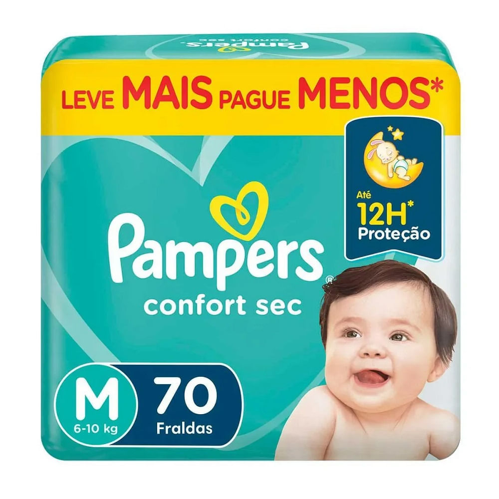 Fralda Descartável Pampers Confort Sec Super M 70 Unidades em Oferta na Shopee