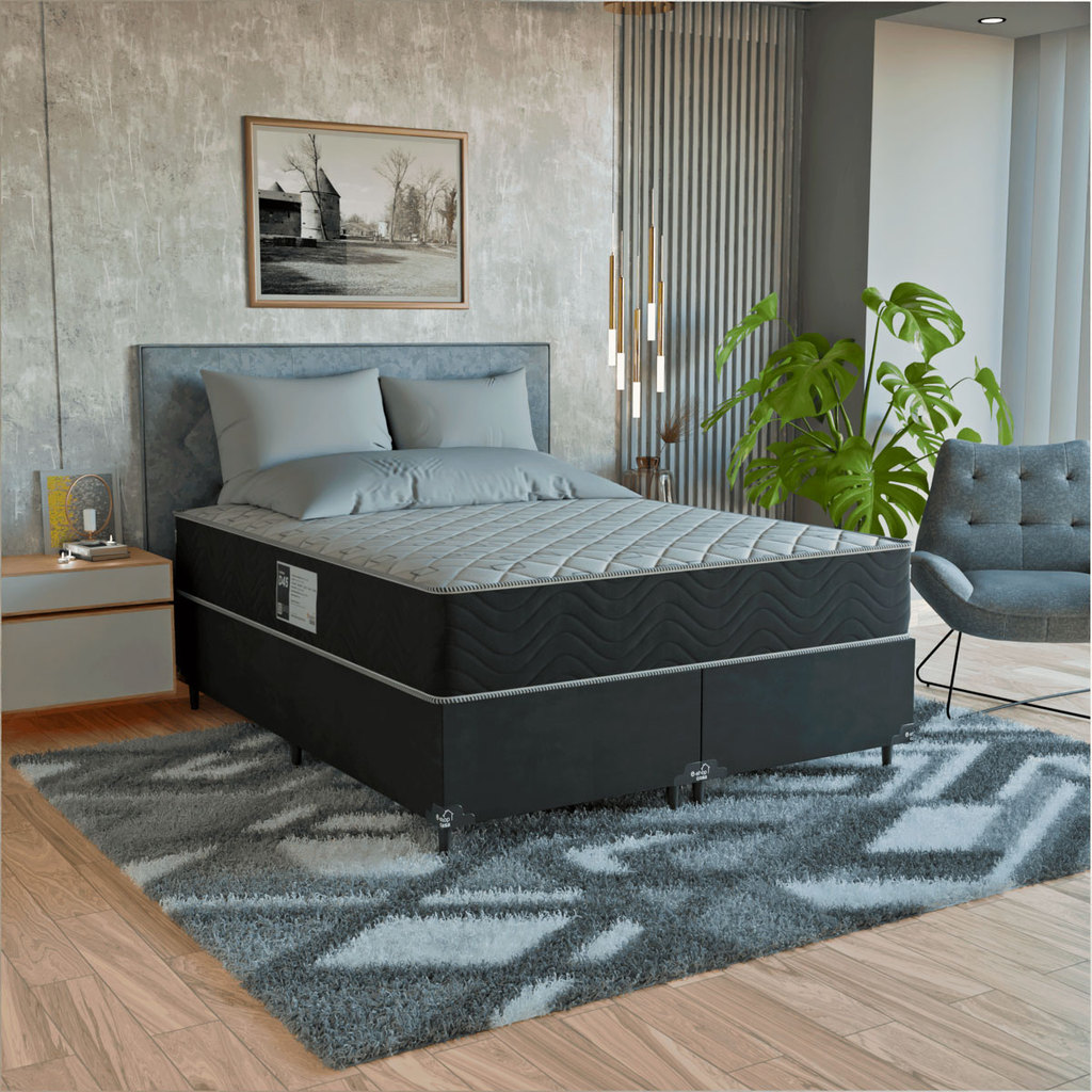 Cama Box Queen + Colchão Prime Espuma D45 Suede Preto