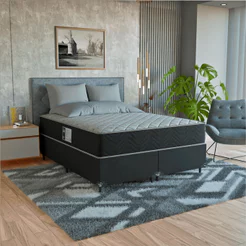 Cama Box Queen + Colchão Prime Espuma D45 Suede Preto