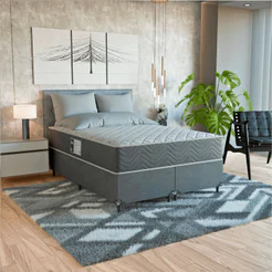 Cama Box Casal Bipartido + Colchão Prime Espuma D45 Cinza