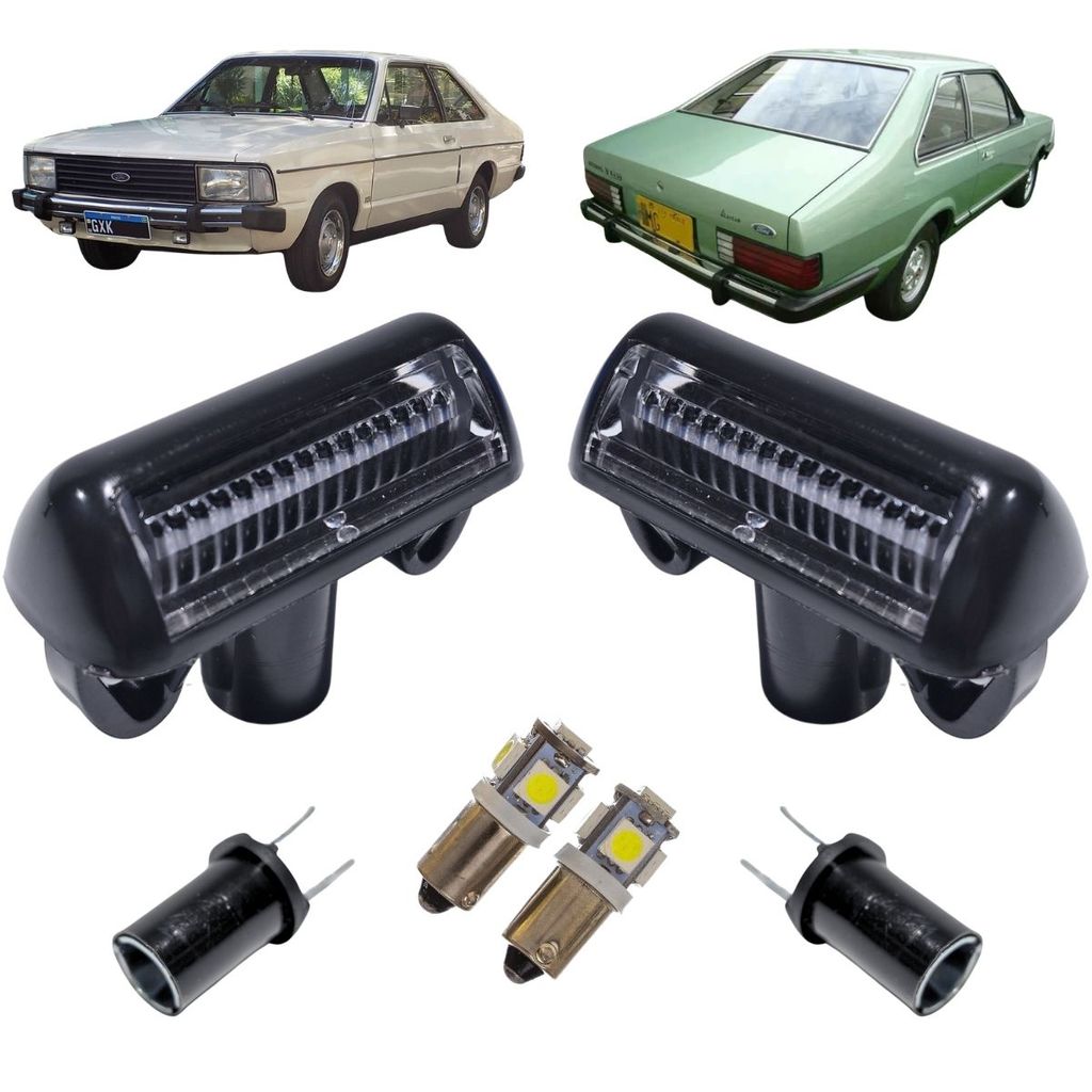 KIT LANTERNA TRASEIRA LUZ DE PLACA CORCEL II PAR COMPLETO COM LÂMPADAS LED 12V ENCAIXE PERFEITO