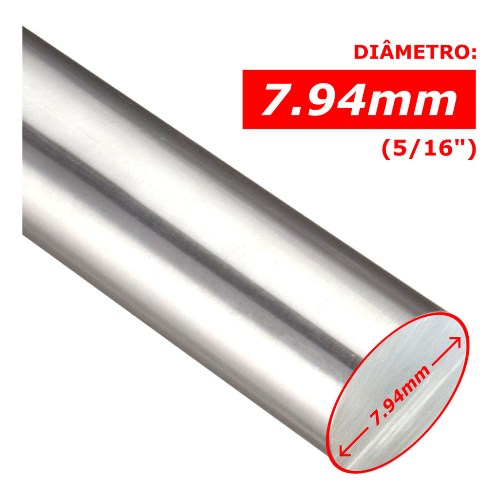 Barra Redonda Inox 7.94mm - 5/16 Polegada - 50cm / 60cm / 1 metro - AISI 304 / 316 - Tarugo Haste Eixo Vergalhao Trefila