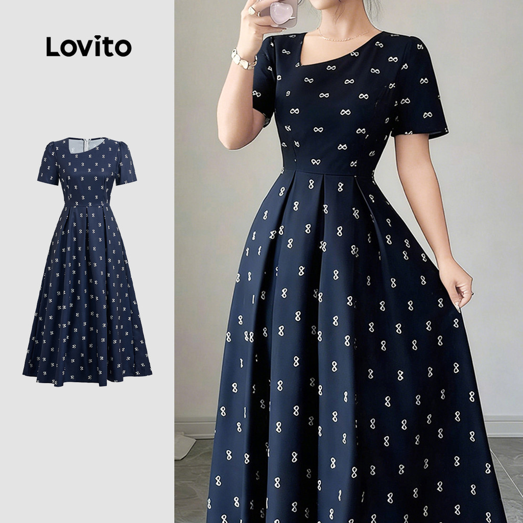 Lovito  Vestido Casual com Zíper Plissado para Primavera/verão para Mulheres L172LD1349 em Oferta na Shopee