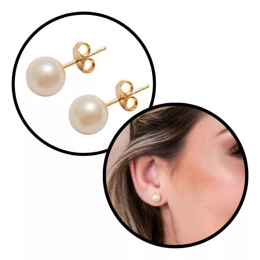 Par de Brincos Pérola tamanho 8mm, Brinco Perola feminino, meninas, mulheres, presentes e brindes, carinho em Oferta na Shopee