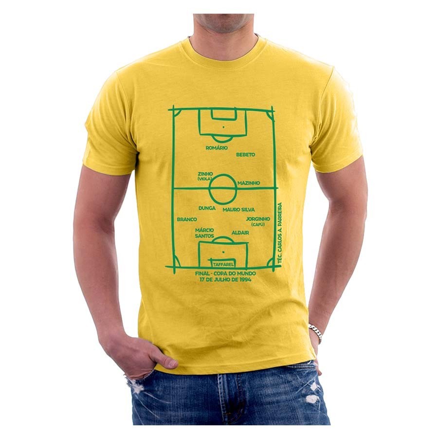 Camiseta Masculina Algodão Copa do Mundo Manto Brasil Tetra 1994 Retro 100% Algodão Seleção de Futebol
