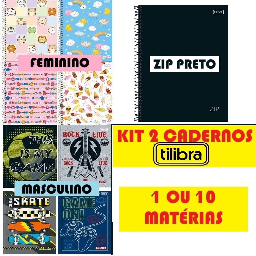 2 Cadernos 1 E 10 Matéria Tilibra Espiral Capa Dura Masculino Feminino 80 OU 160F Universitário