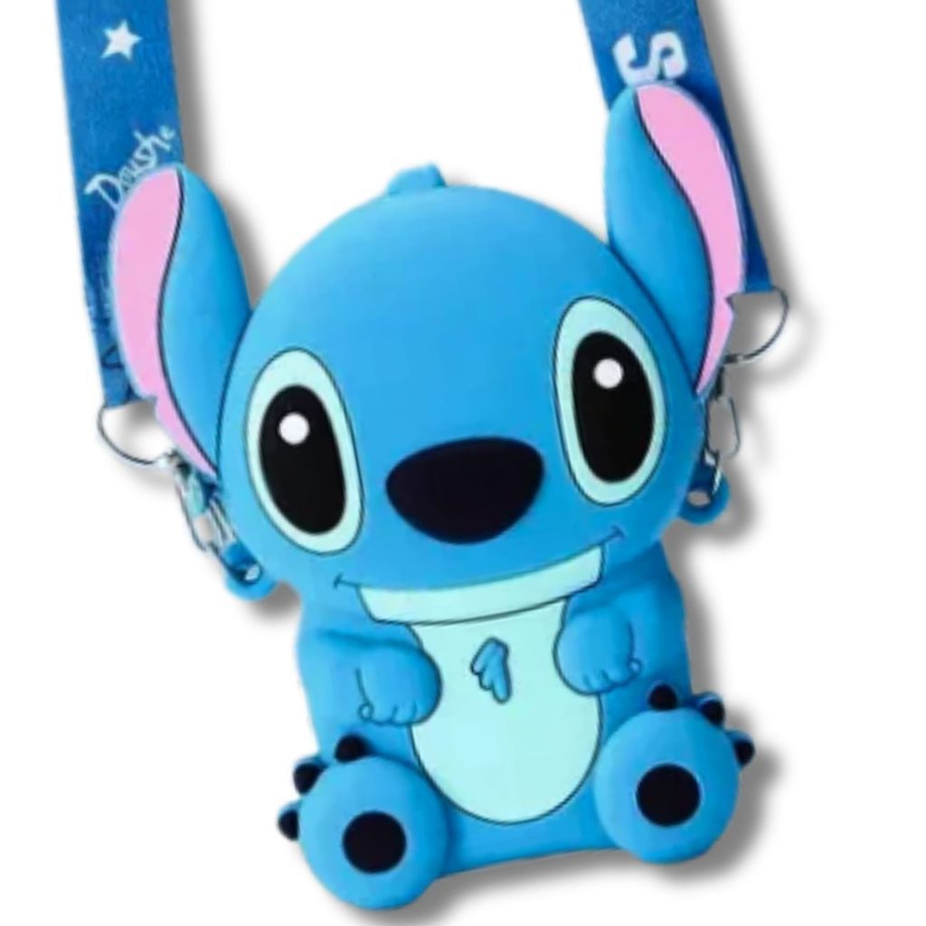 Mini Bolsa Stitch Silicone Azul Rosa Pequena Porta Celular Tiracolo Ajustável Feminina Infantil