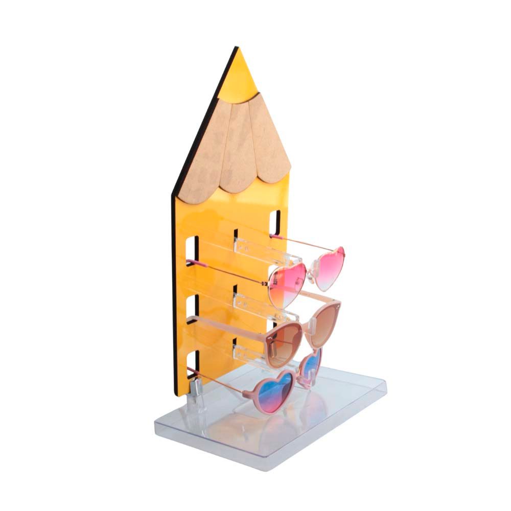 Expositor Lápis Infantil Em Mdf Para 3 óculos Base Acrílica Vitrine Balcão