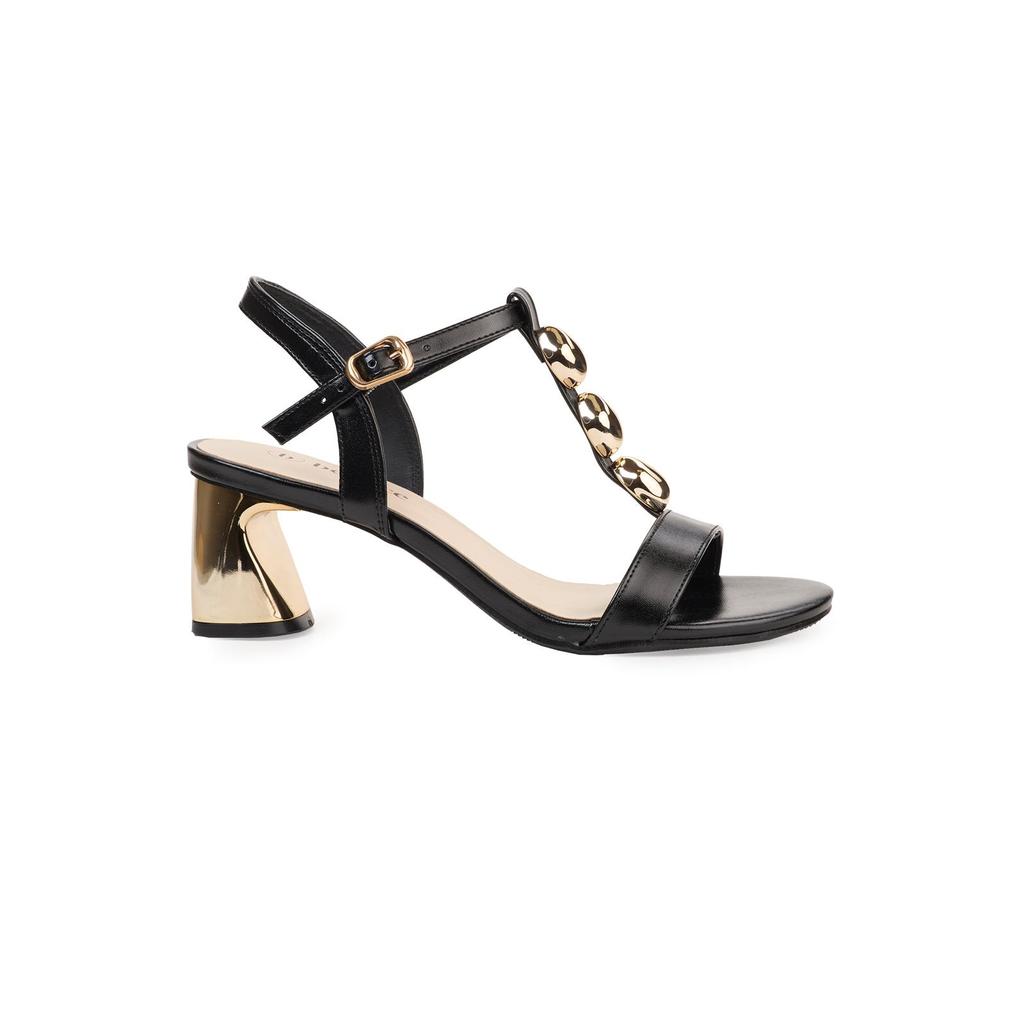 Sandália Bebecê Salto Bloco Metalizado com Corrente