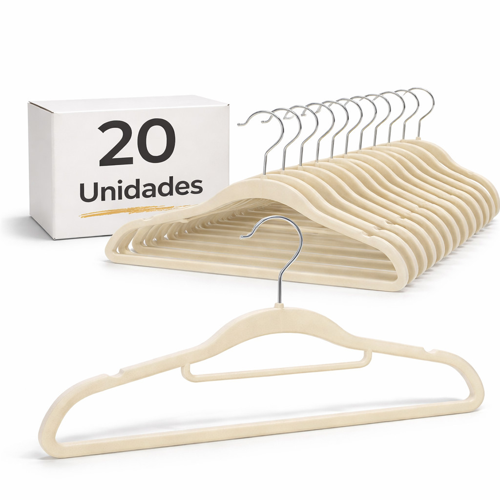 Cabide de Veludo Slim com Gravateiro 42cm Bege 20 pecas em Oferta na Shopee