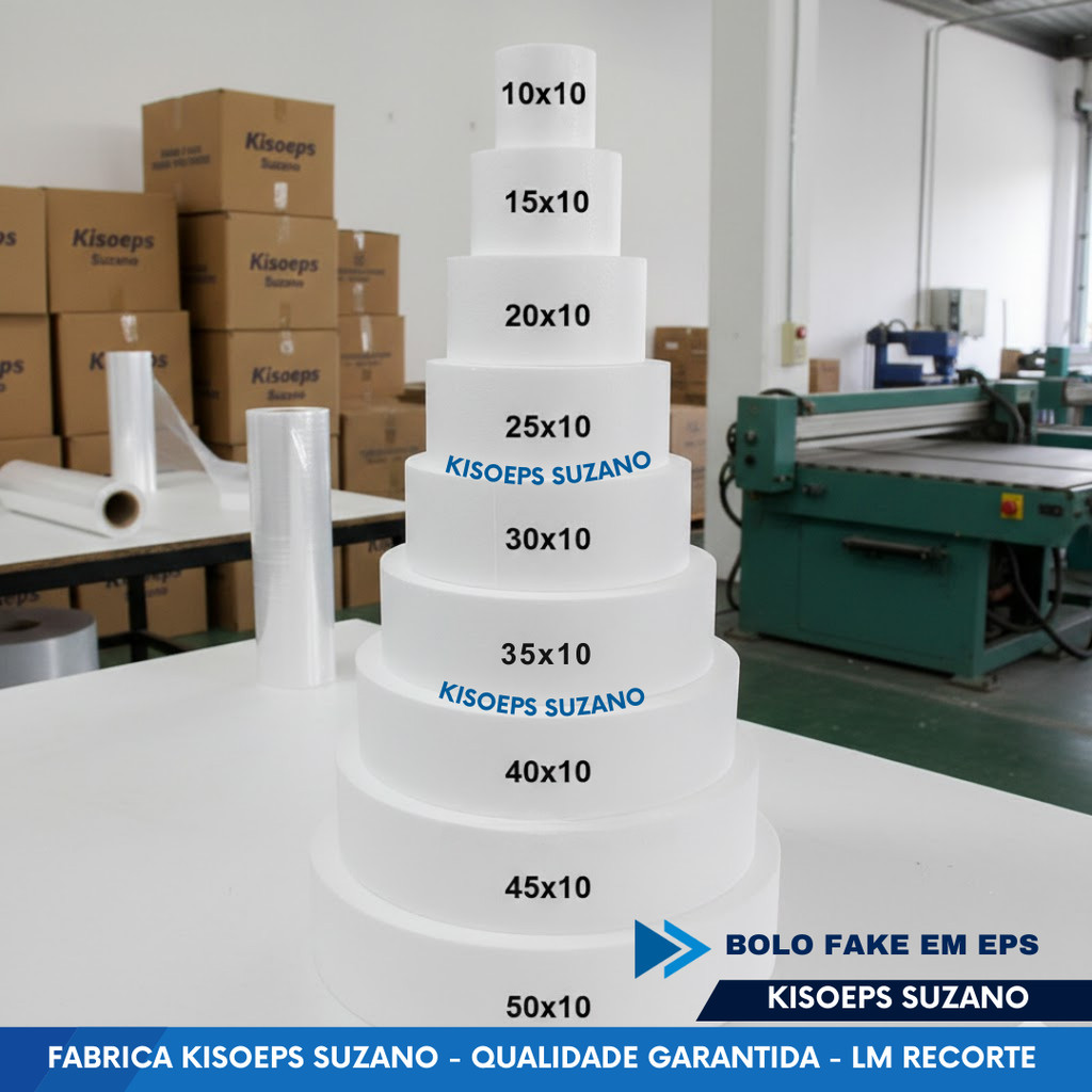 Base Bolo Fake Isopor EPS Redonda 10 A 50cm EPS Liso Premium Kisoeps Não Esfarela