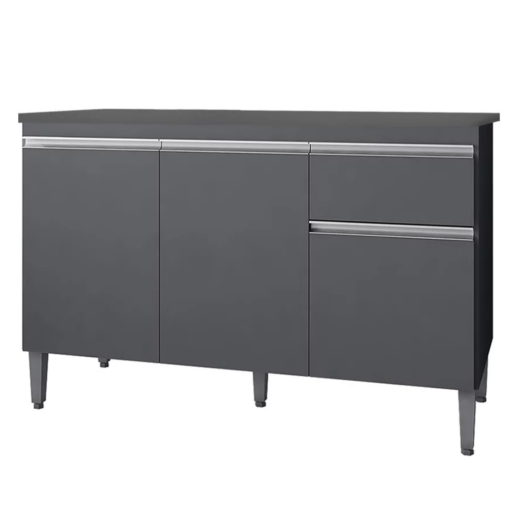 Balcão Pia 3 Portas 1 Gaveta Pop Cinza 120cm Sem Tampo