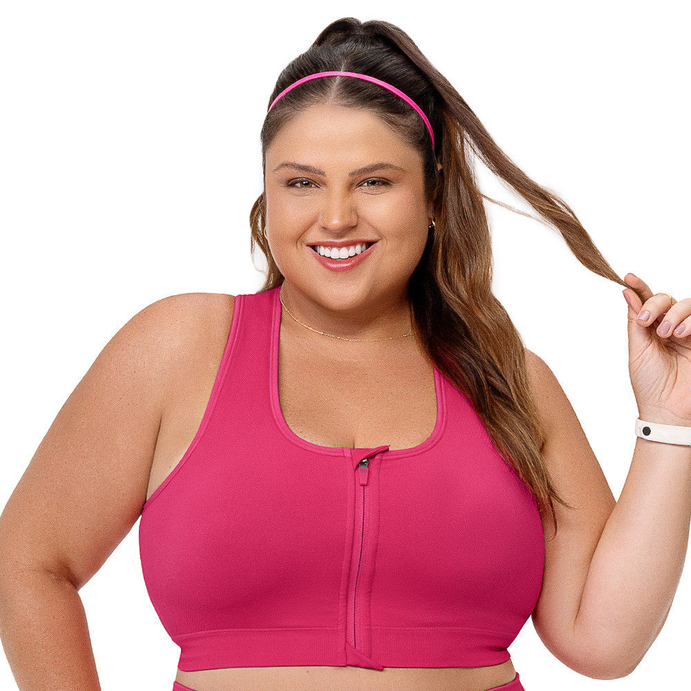 Imagem Top Fitness Plus Size com Zíper e Bojo Removível Pitaya
