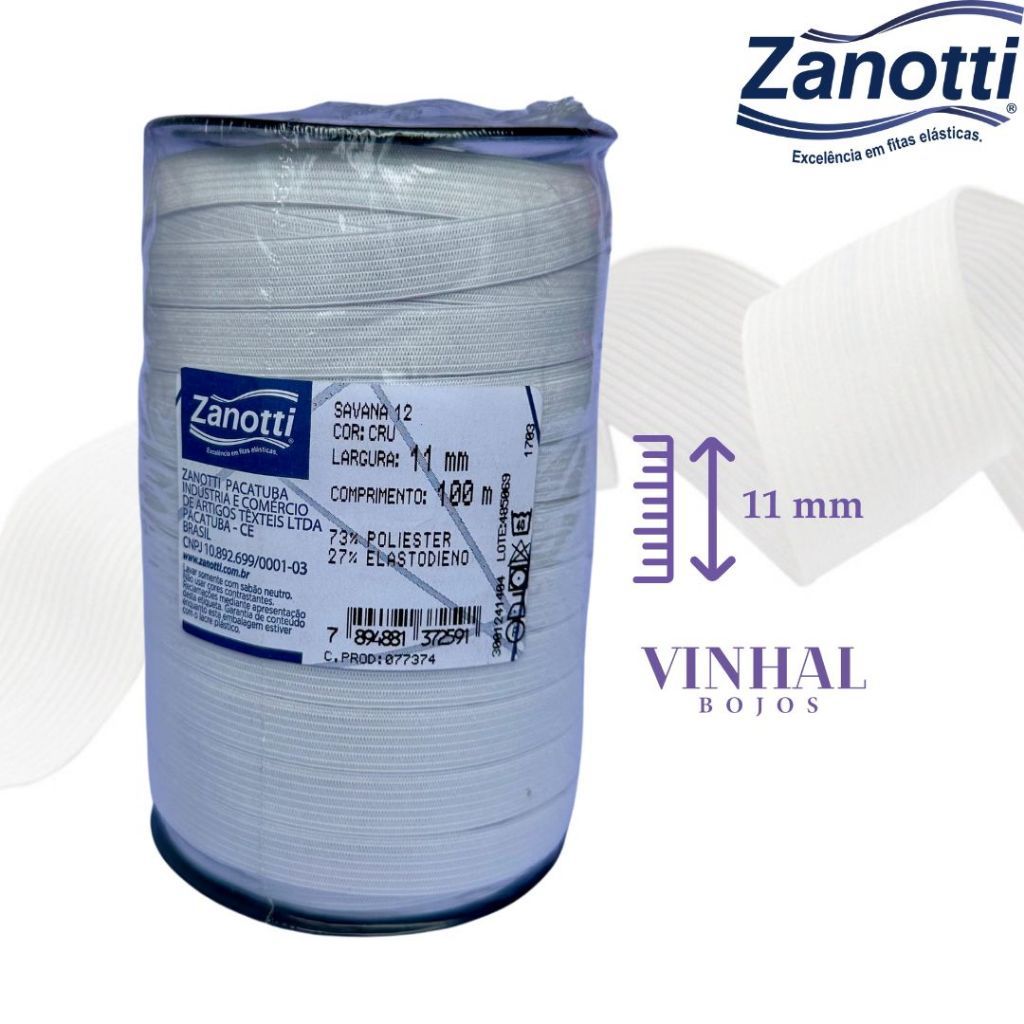 Elástico Savana 12 Zanotti - 11 MM Com 100 Metros - Branco\Cru