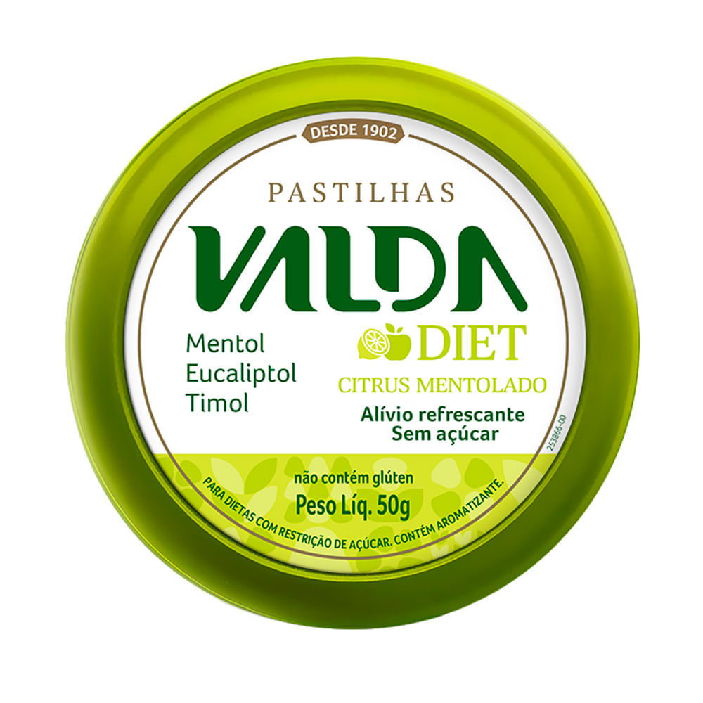 Pastilhas Valda Diet Citrus Mentolado Sem Açúcar 50g em Oferta na Shopee