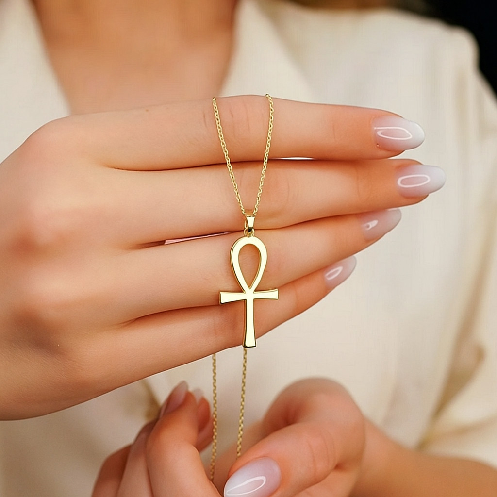 Colar 45cm com Pingente Grande Cruz De Ansata Egípcia Dourado Proteção e Estilo Aço Inox Com extensor em Oferta na Shopee