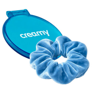 Kit Espelho + Scrunchie Veludo Azul Creamy