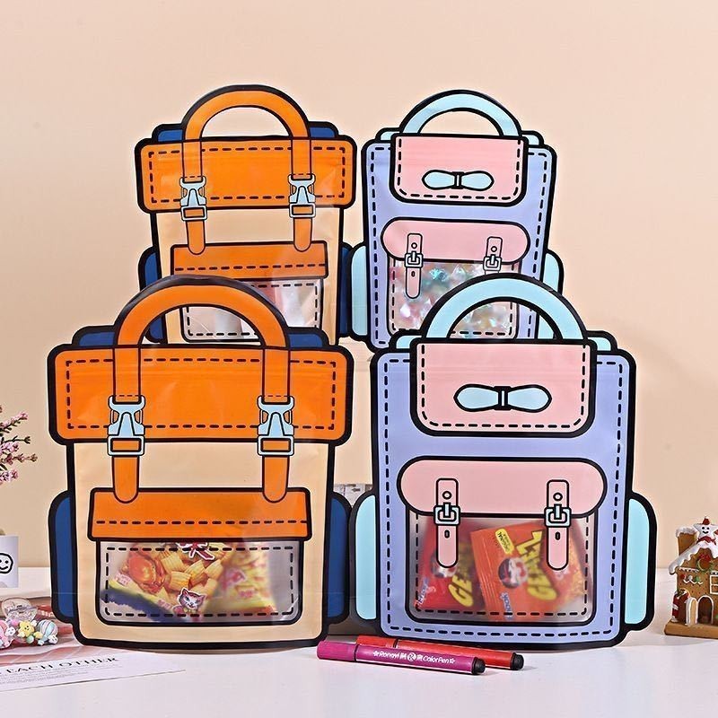 KIT10 Saco selado em forma de mochila de cartoon, saco de lanche portátil para crianças.