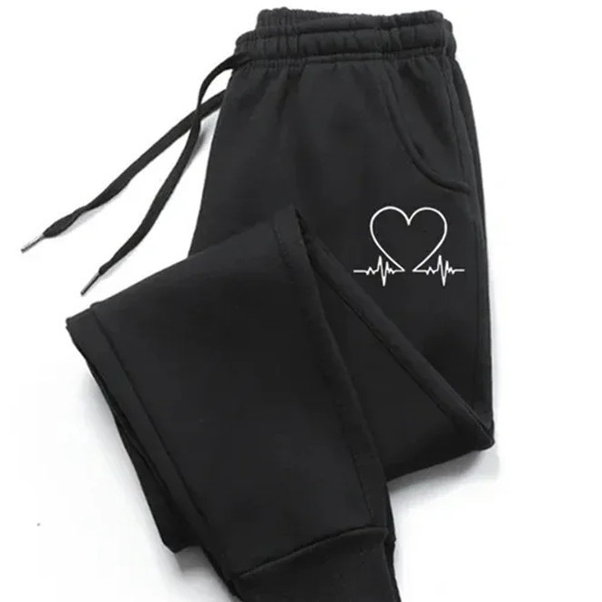 Calça Moletom estampado com coração feminino Minimalista Casual Flanelada Confortavel
